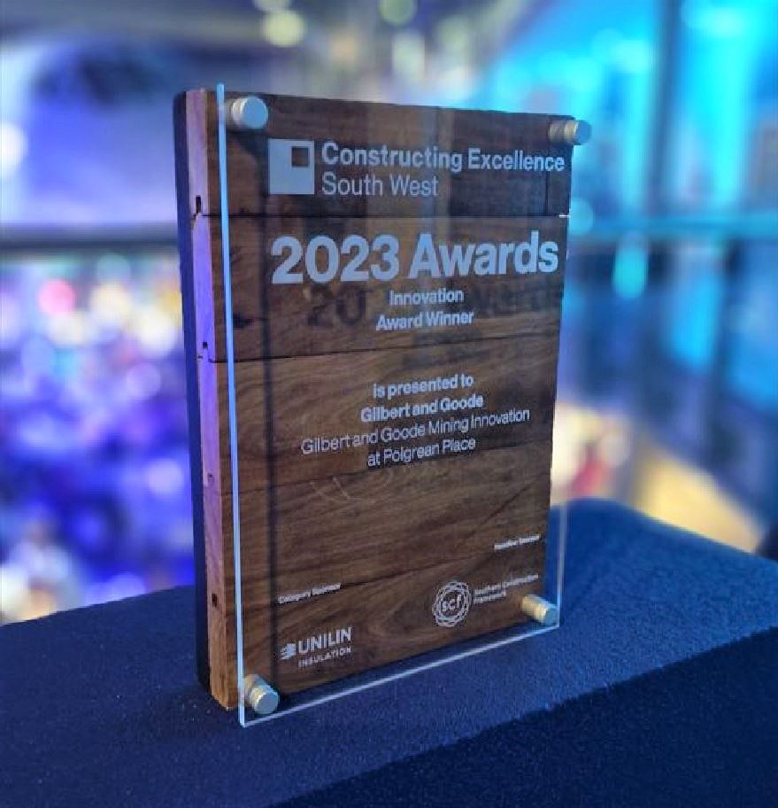 An Constructing Excellence South West award for Innovation made from wood and glass